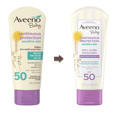 Aveeno Baby Continuous Protection Zinc Oxide Mineral Sunscreen Lotion for Sensitive Skin with, 88ml